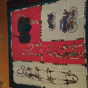 Celine Red and Green Scarf with Carriage Design